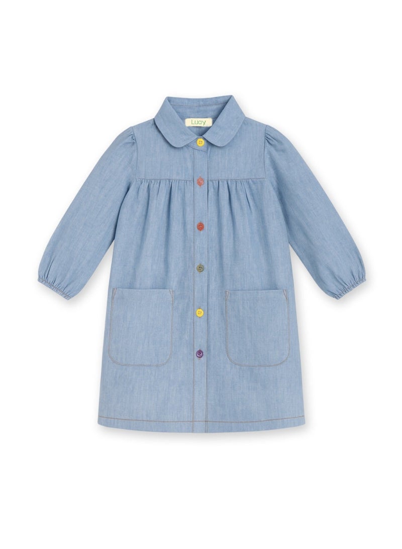 Luay Girls Denim Frock | Stylish Full Sleeve Dress for Kids | Soft Cotton Denim | Casual Party Wear Outfit for Baby Girls | Fashion Blue - Image 3